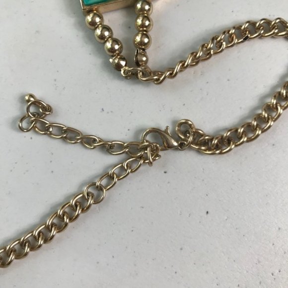 Teal Rectangle Beaded Golded Chain Necklace - Picture 3 of 7